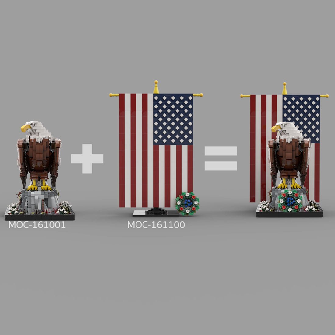 MOC - 161001+MOC - 161100 American Bald Eagle with Flag Klemmbausteine - LesDiy - Klemmbausteine