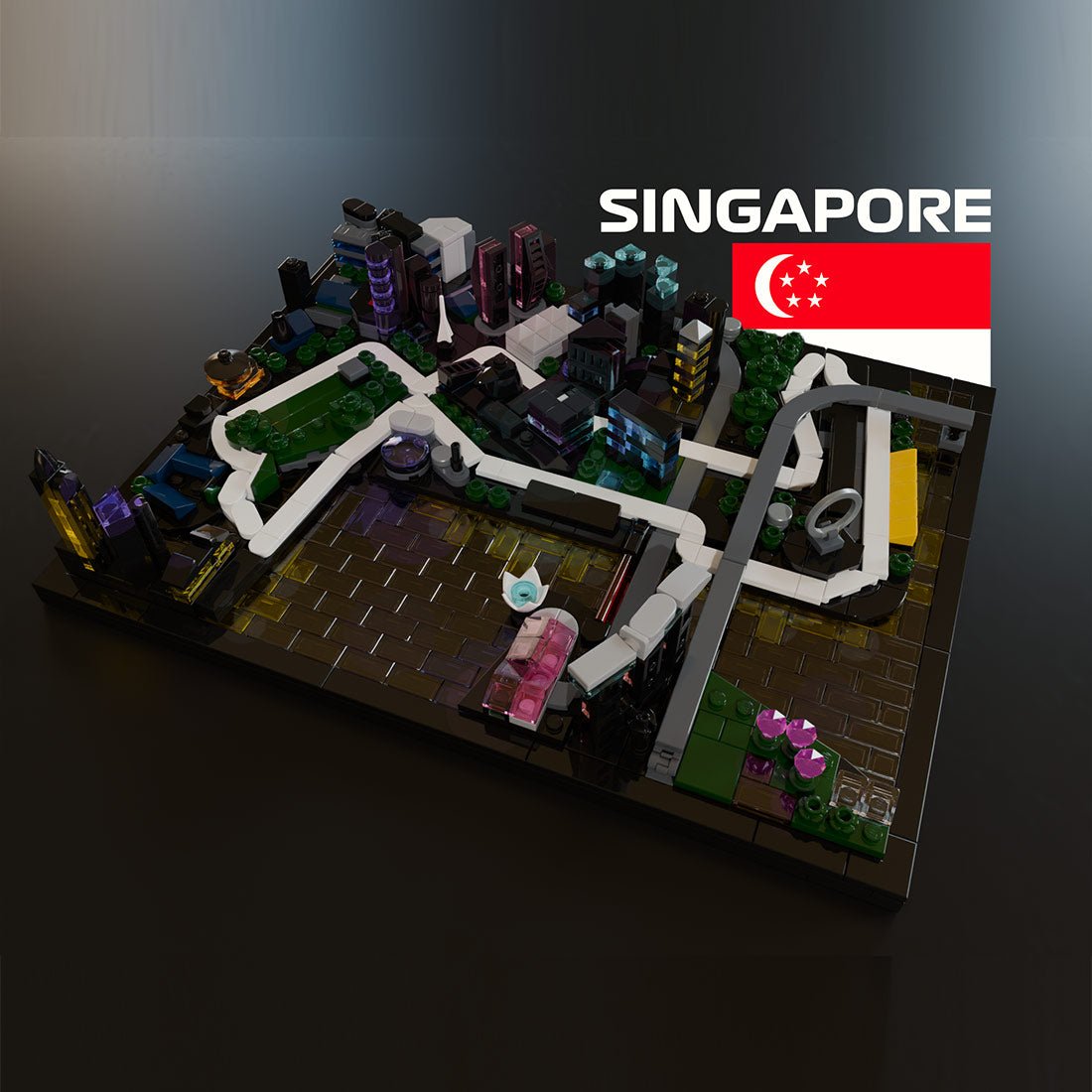 Singapore Marina Bay Circuit Nighttime Street Track Klemmbausteine - LesDiy - Klemmbausteine