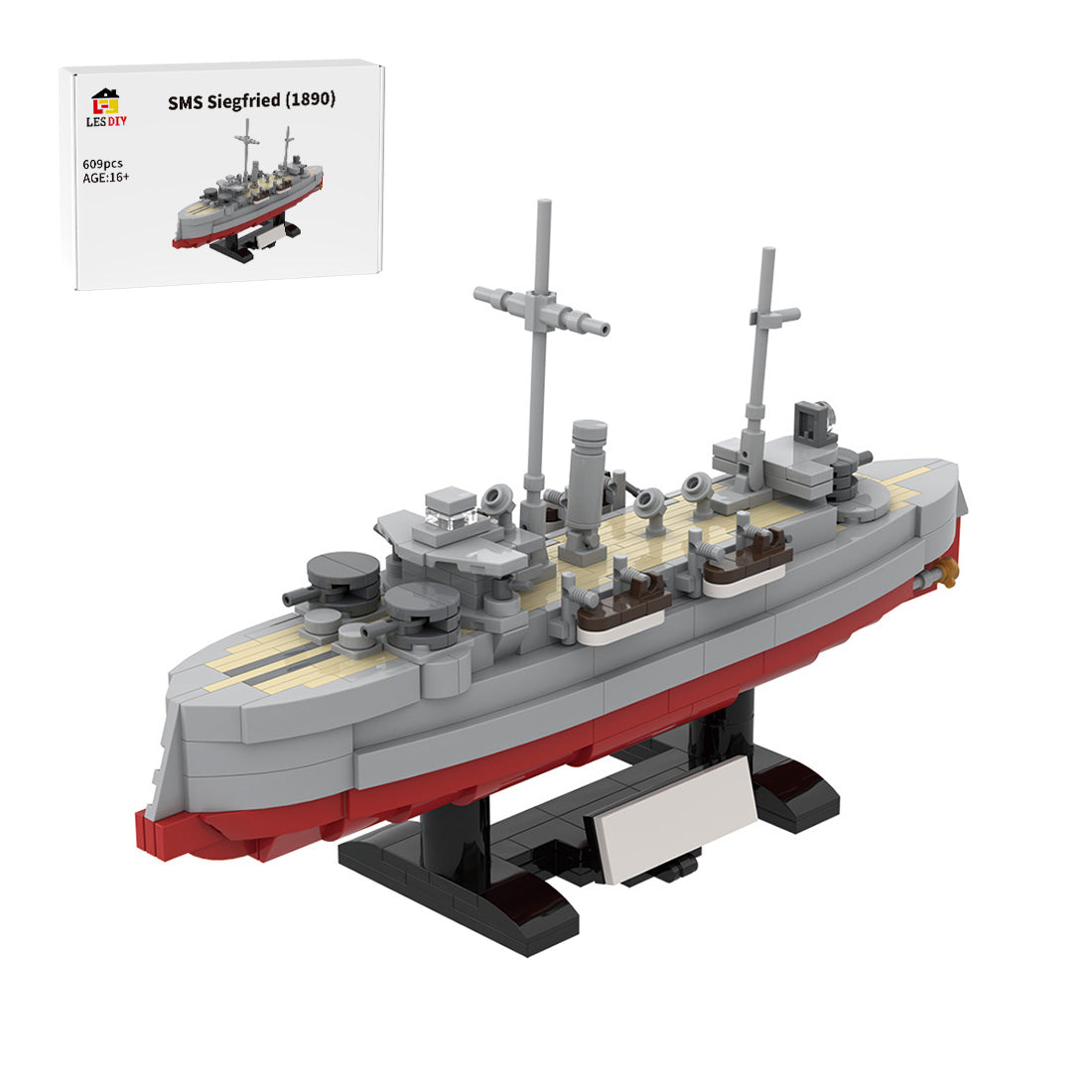 1/300 Scale SMS Siegfried Coastal Defense Battleship Klemmbausteine