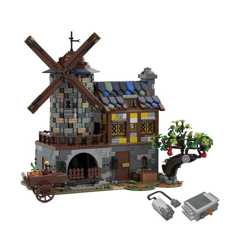 MOC - 131416 Mittelalterliche animierte elektrische Windmühle Klemmbausteine - LesDiy - Klemmbausteine
