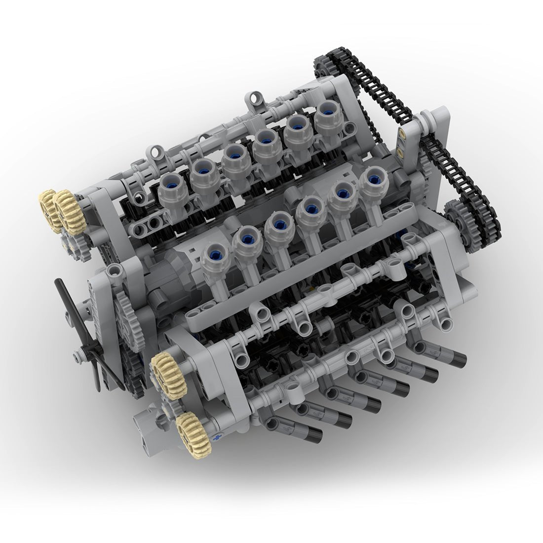 MOC - 40128 V12 - Motor mit Getriebe Klemmbausteine - LesDiy - Klemmbausteine