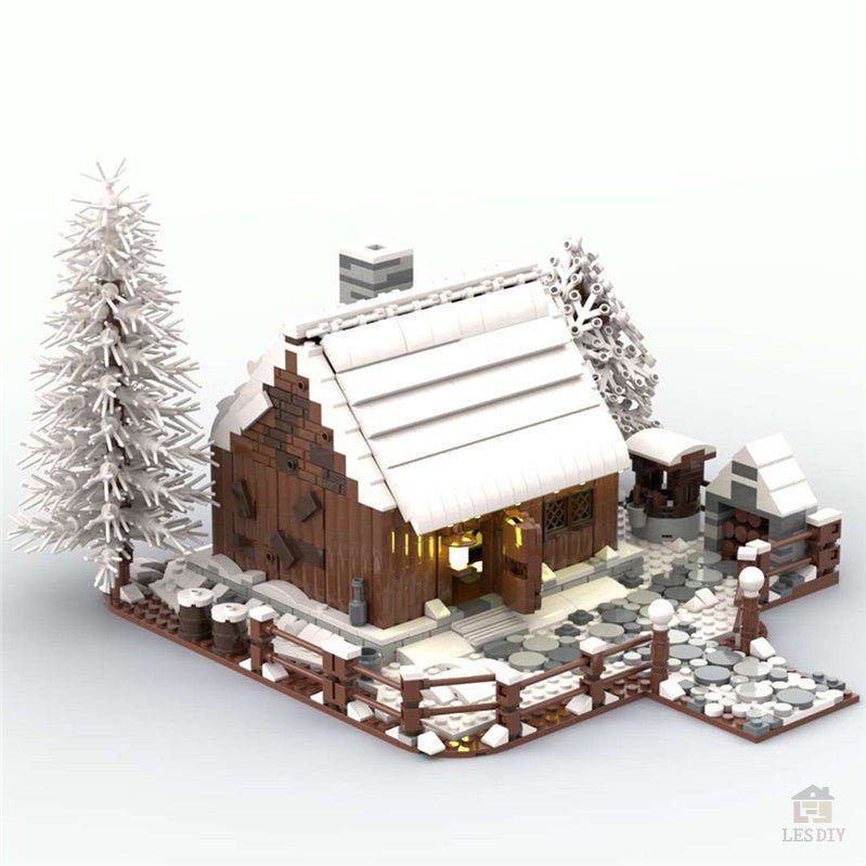 MOC Bergwald Winter Holzhaus mit Kamin - LesDiy - Klemmbausteine