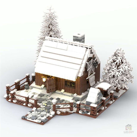 MOC Bergwald Winter Holzhaus mit Kamin - LesDiy - Klemmbausteine