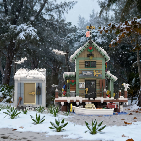 Winter Fish and Supply Building Blocks Set,Holiday Ice Fishing Shack with Boat, Animals, and Light Bricks Klemmbausteine - LesDiy - Klemmbausteine